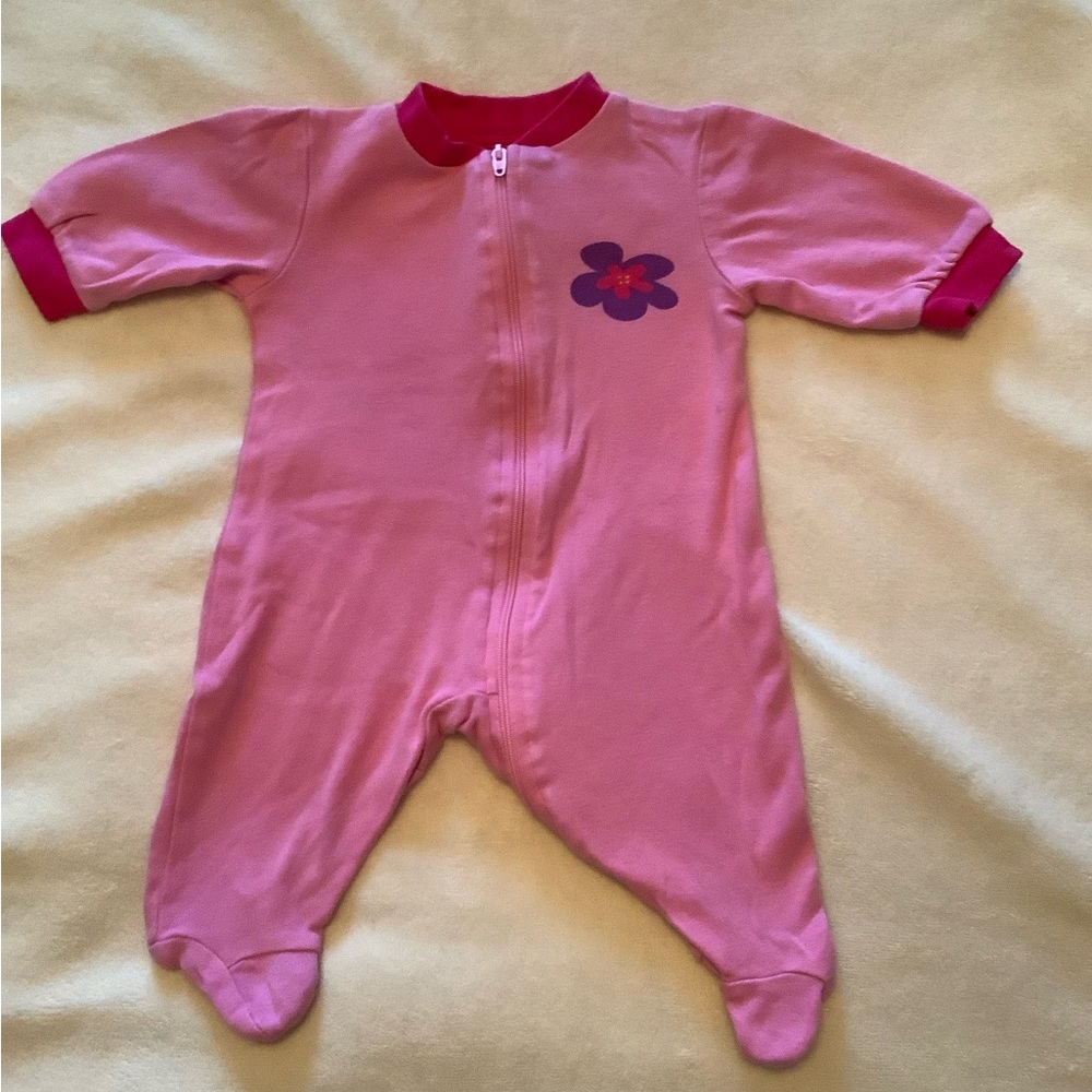 Pink Footed Sleeper with flower Newborn NB